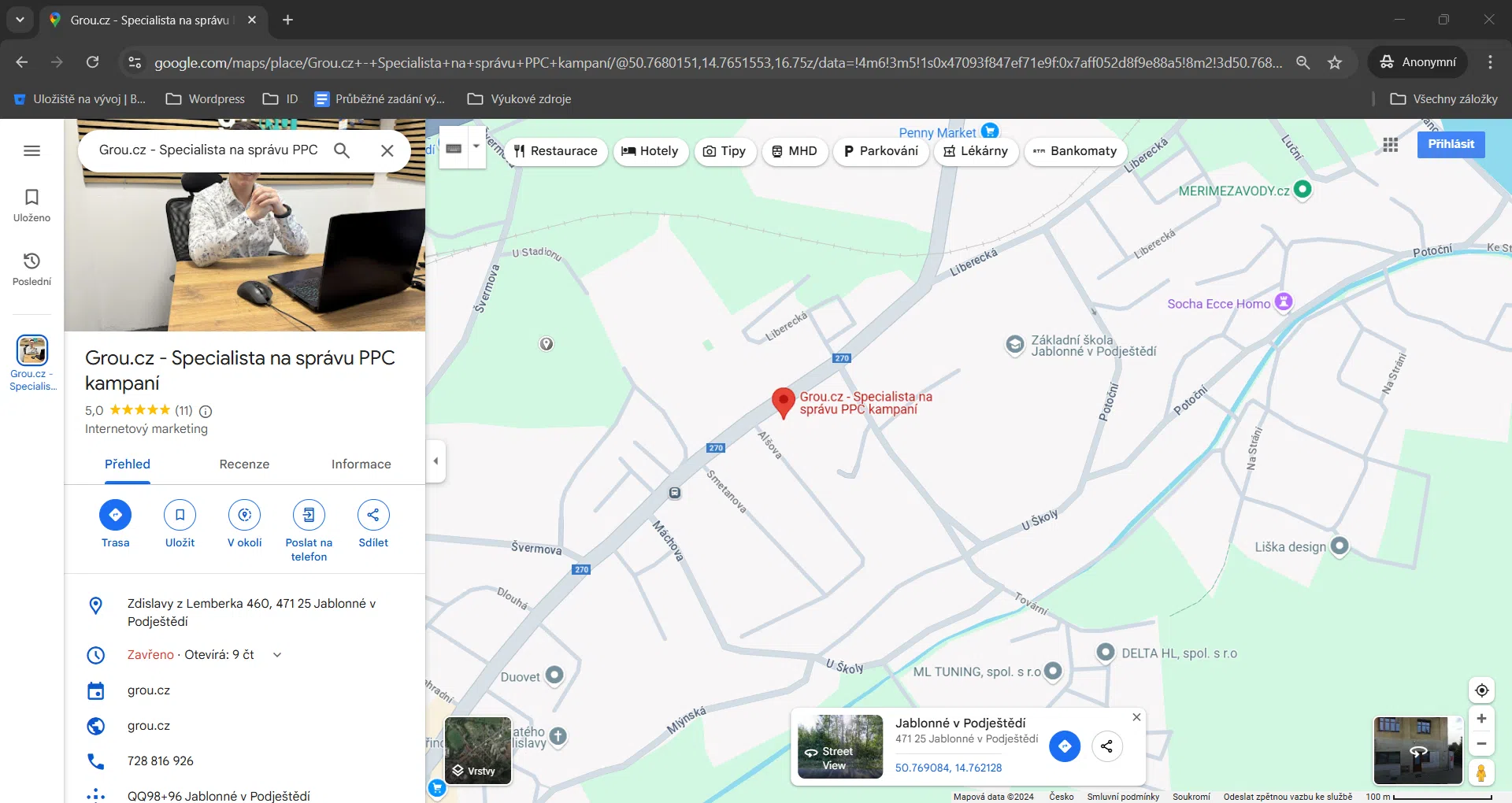 Google firmy v mapách